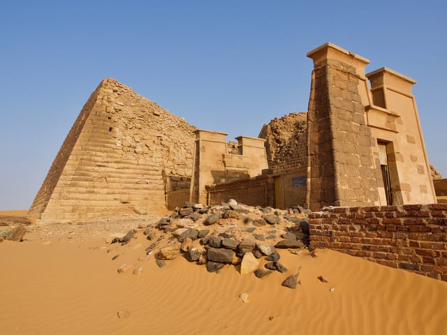 The pyramids of Meroë, Sudan — the ancient Kushite capital ruled by Queen Amanirenas, who fought Rome to a standstill in 25–21 BC.
