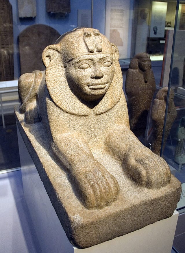 The granite sphinx of Pharaoh Taharqa, a Kushite king of Egypt's 25th Dynasty.