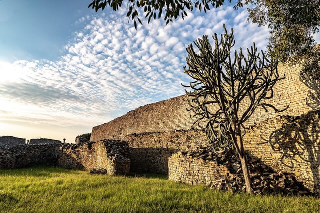 The dry stone walls of the Great Enclosure at Great Zimbabwe.