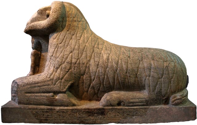 Granite ram sphinx of the Kushite pharaoh Taharqa, 25th Dynasty (690–664 BCE), from Kawa, Sudan; British Museum, London.
